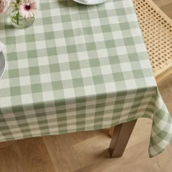 Nappe rectangulaire coton enduit (150 x 350 cm) Vichy Vert sauge