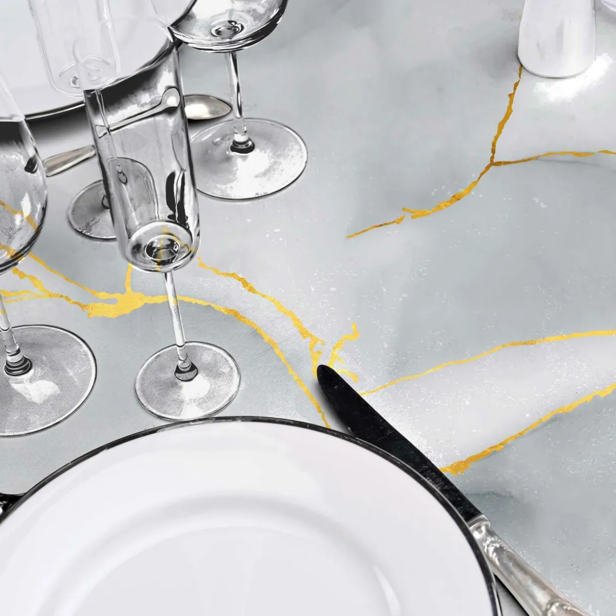 Nappe rectangulaire enduite PVC (140 x 240 cm) Marbrelle Grise