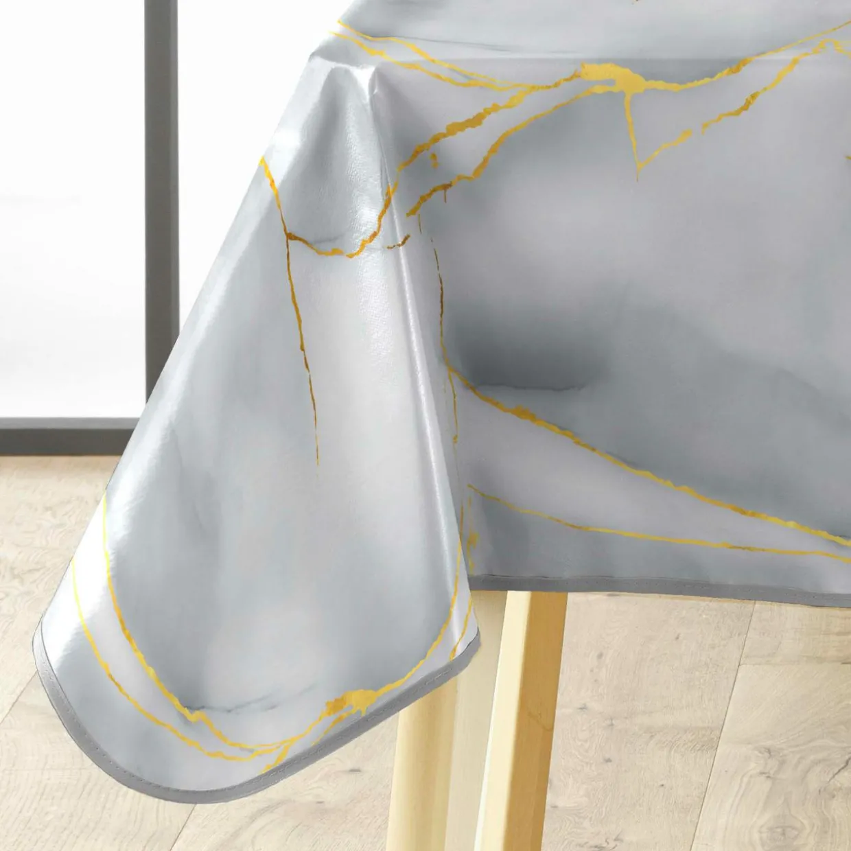 Nappe rectangulaire enduite PVC (140 x 240 cm) Marbrelle Grise