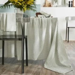 Nappe rectangulaire gaze de coton (150 x 350 cm) Gaïa vichy Vert eucalyptus