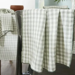 Nappe rectangulaire gaze de coton (150 x 350 cm) Gaïa vichy Vert eucalyptus