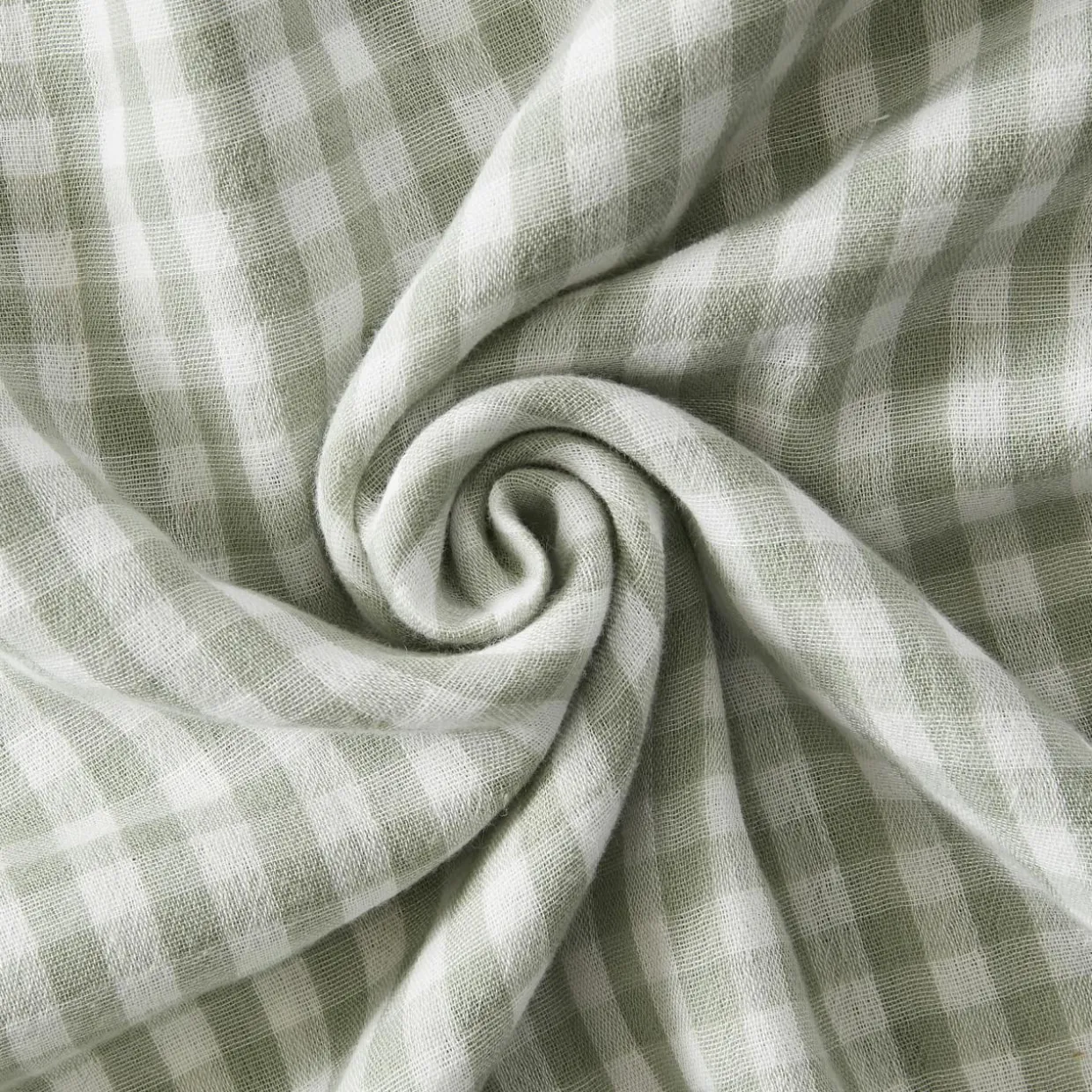 Nappe rectangulaire gaze de coton (150 x 250 cm) Gaïa vichy Vert eucalyptus