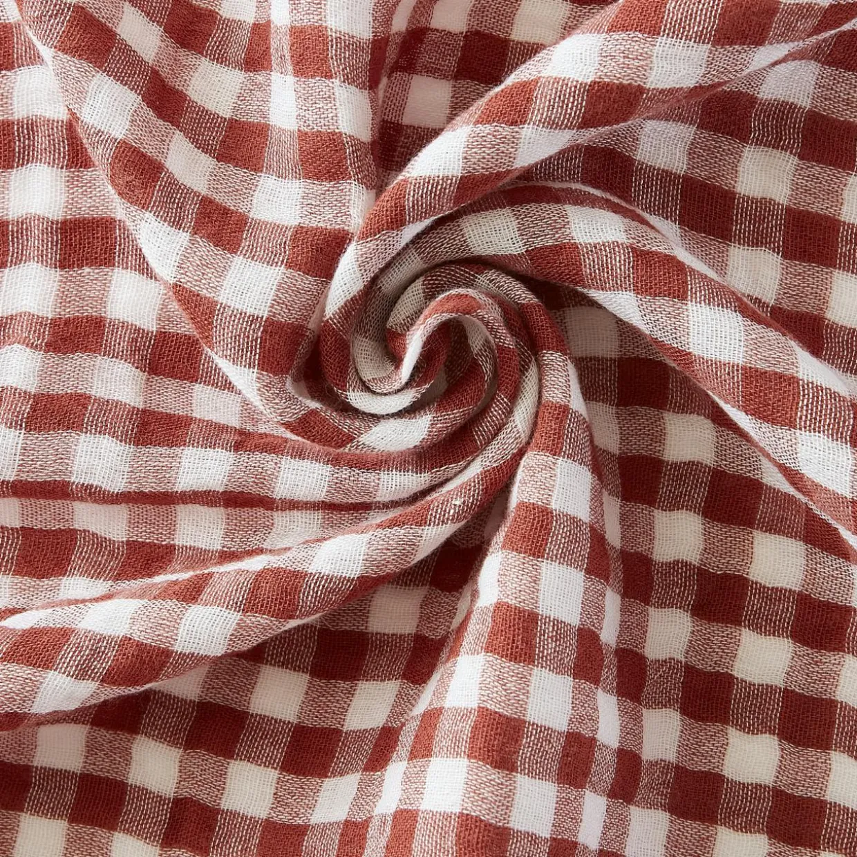 Nappe rectangulaire gaze de coton (150 x 350 cm) Gaïa vichy Terracotta