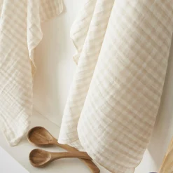 Nappe rectangulaire gaze de coton (150 x 250 cm) Gaïa vichy Beige