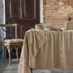 Nappe rectangulaire gaze de coton (150 x 350 cm) Gaïa Ficelle