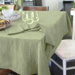 Nappe rectangulaire gaze de coton (150 x 350 cm) Gaïa Vert tilleul