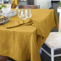 Nappe rectangulaire gaze de coton (150 x 250 cm) Gaïa Jaune safran