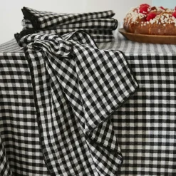 Nappe rectangulaire gaze de coton (150 x 250 cm) Gaïa vichy Noire