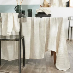 Nappe rectangulaire gaze de coton (150 x 350 cm) Gaïa vichy Beige