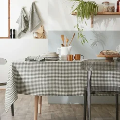 Nappe rectangulaire gaze de coton (150 x 350 cm) Gaïa vichy Vert romarin
