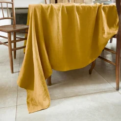 Nappe rectangulaire lin lavé (170 x 350 cm) Louise Jaune moutarde