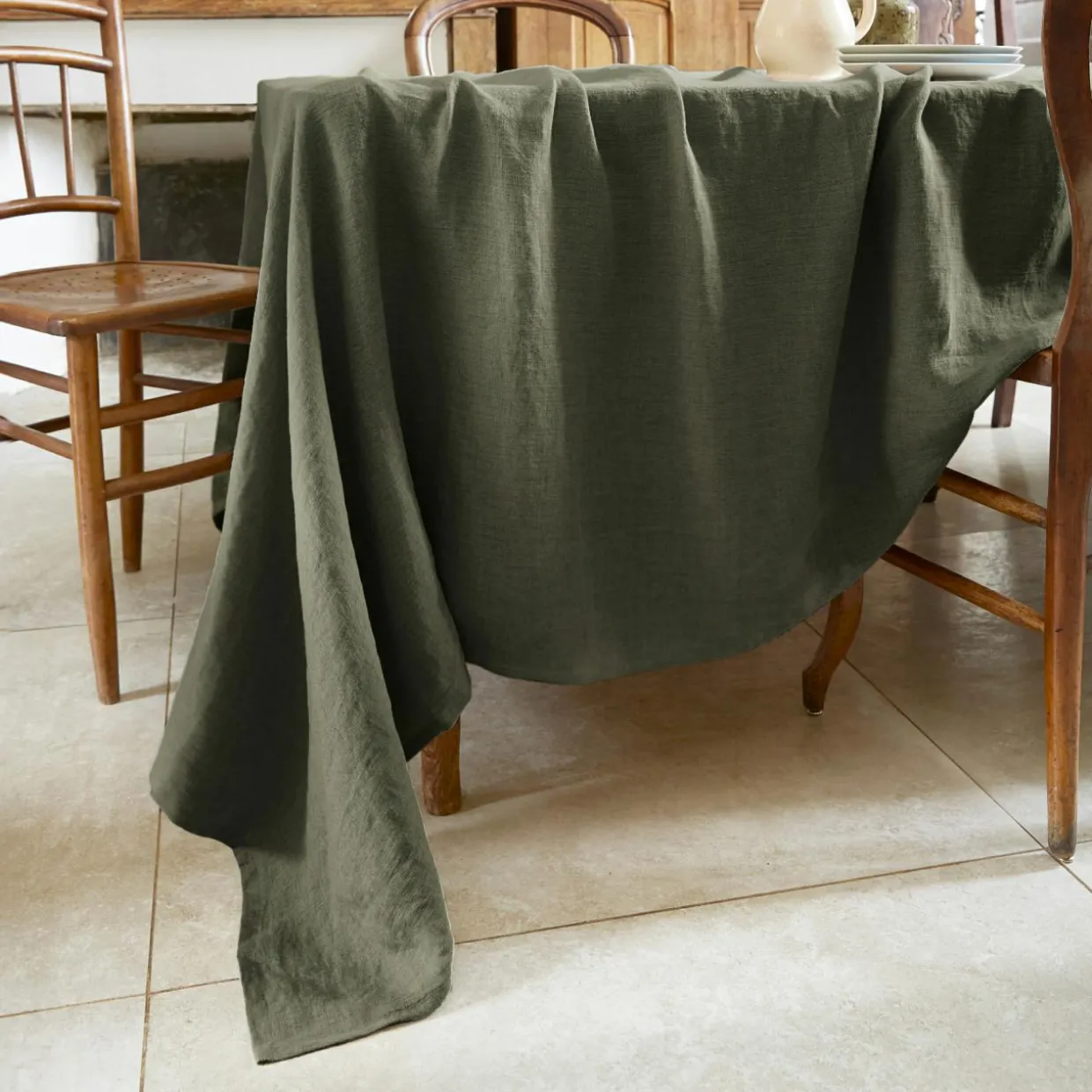 Nappe rectangulaire lin lavé (170 x 350 cm) Louise Vert romarin