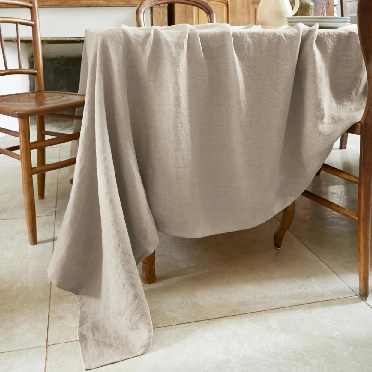 Nappe rectangulaire lin lavé (170 x 350 cm) Louise Beige