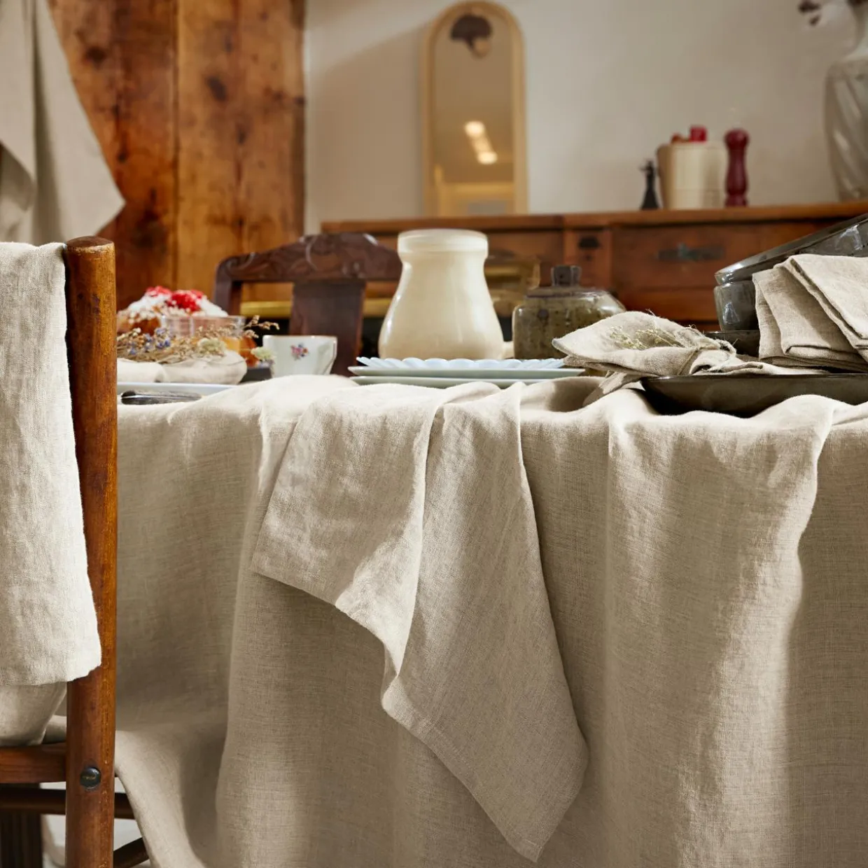 Nappe rectangulaire lin lavé (170 x 350 cm) Louise Beige