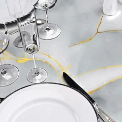 Nappe ronde enduite PVC (160 cm) Marbrelle Grise