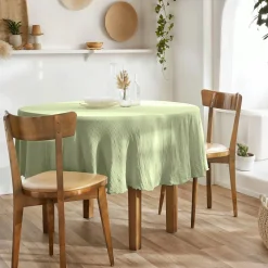 Nappe ronde gaze de coton (180 cm) Gaïa Vert tilleul