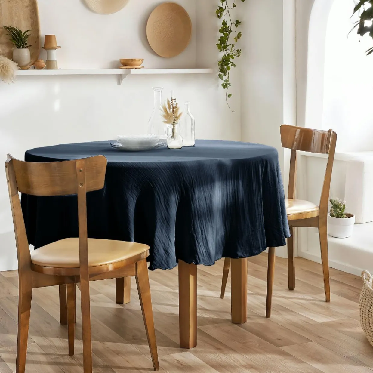 Nappe ronde gaze de coton (180 cm) Gaïa Bleu nuit