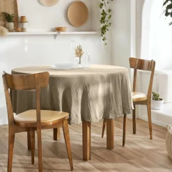 Nappe ronde gaze de coton (180 cm) Gaïa Ficelle