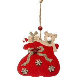 Ours dans sa hotte (H18 cm) Rouge