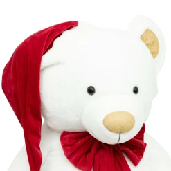 Ours en peluche (H100 cm) Jules et nœud velours Blanc et rouge