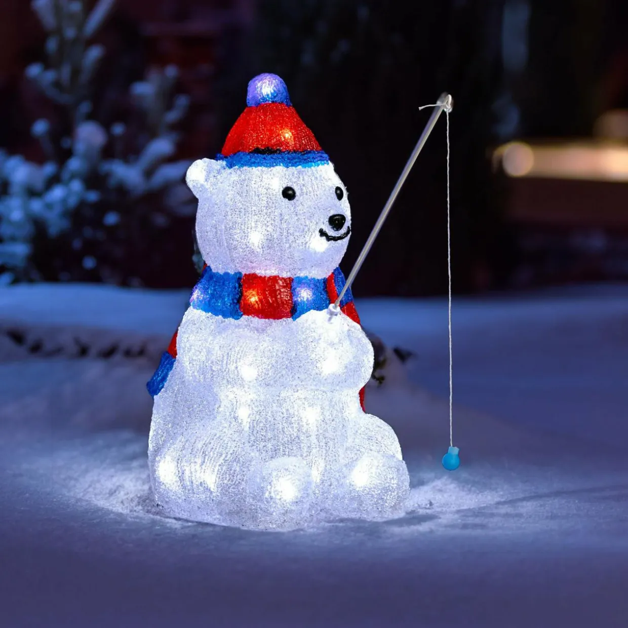 Ours lumineux 40 LED (H39 cm) Pécheur Blanc froid