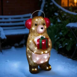 Ours lumineux solaire 60 LED (H40 cm) Cache-oreilles Blanc chaud