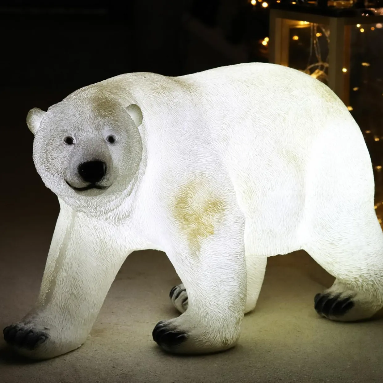 Ours polaire lumineux fibre de verre 8 LED (H35 cm) Viken Blanc froid