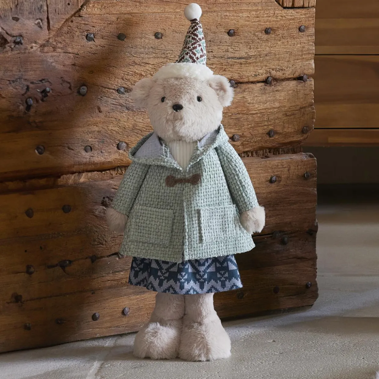 Oursonne des neiges (H53 cm) Gabrielle Beige et vert clair