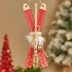 Paire de ski à suspendre en bois (H17 cm) Manigod Rouge