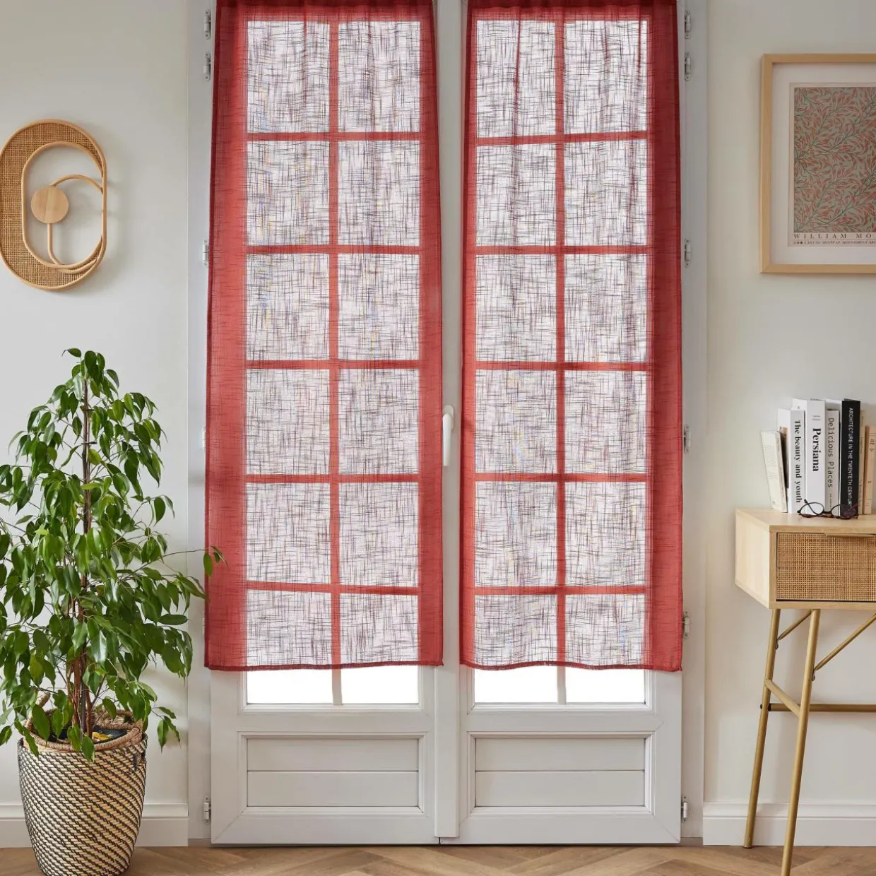 Paire de voilages passe-tringle effet lin (60 x 160 cm) Robin Terracotta
