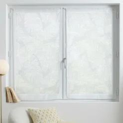 Paire de voilages passe-tringle (60 x 120 cm) Feuilles Blanc