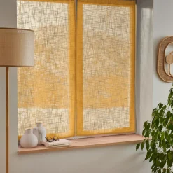 Paire de voilages passe-tringle effet lin (60 x 90 cm) Robin Jaune Ocre
