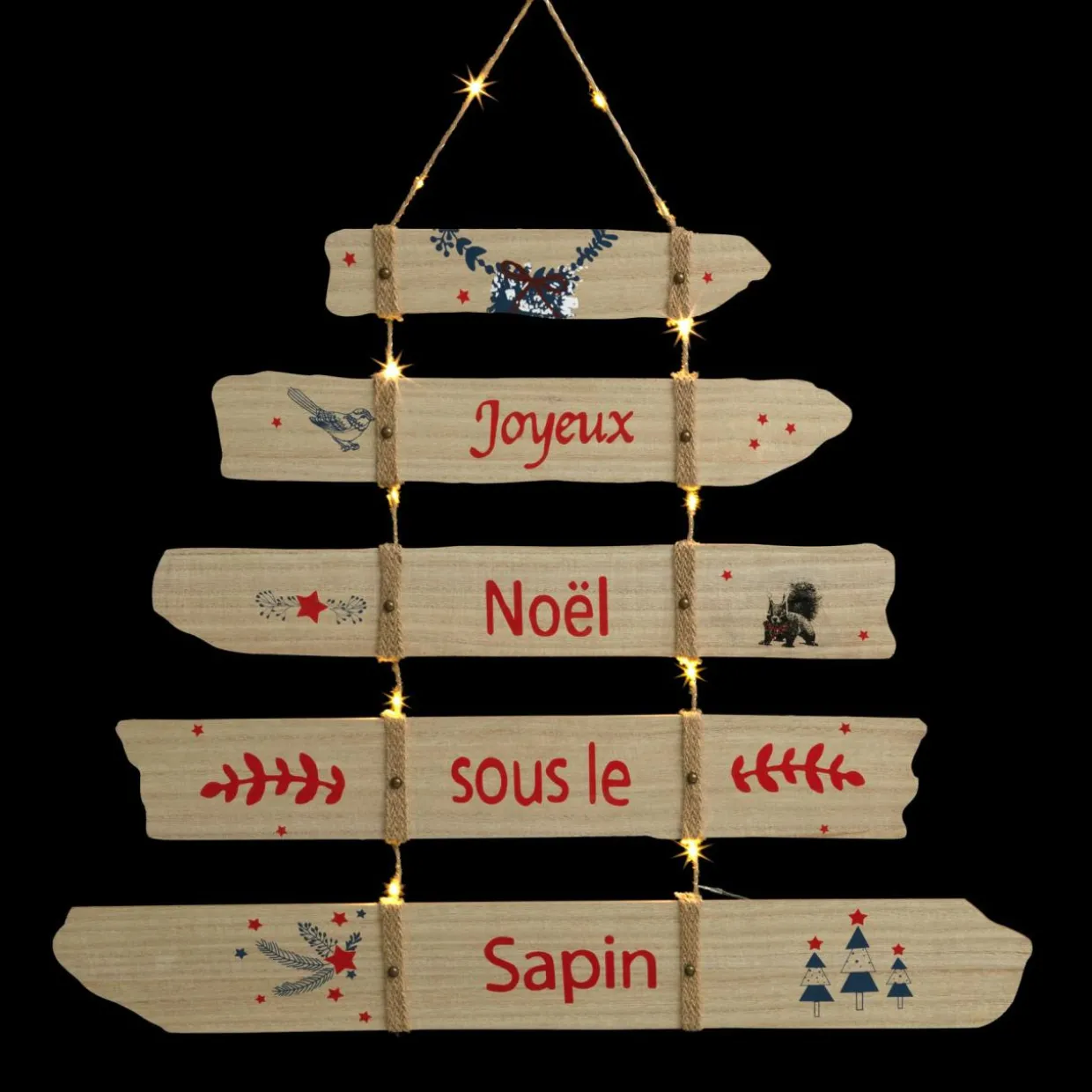 Pancarte de Noël illuminée à piles (H80 cm) Sapin Blanc chaud
