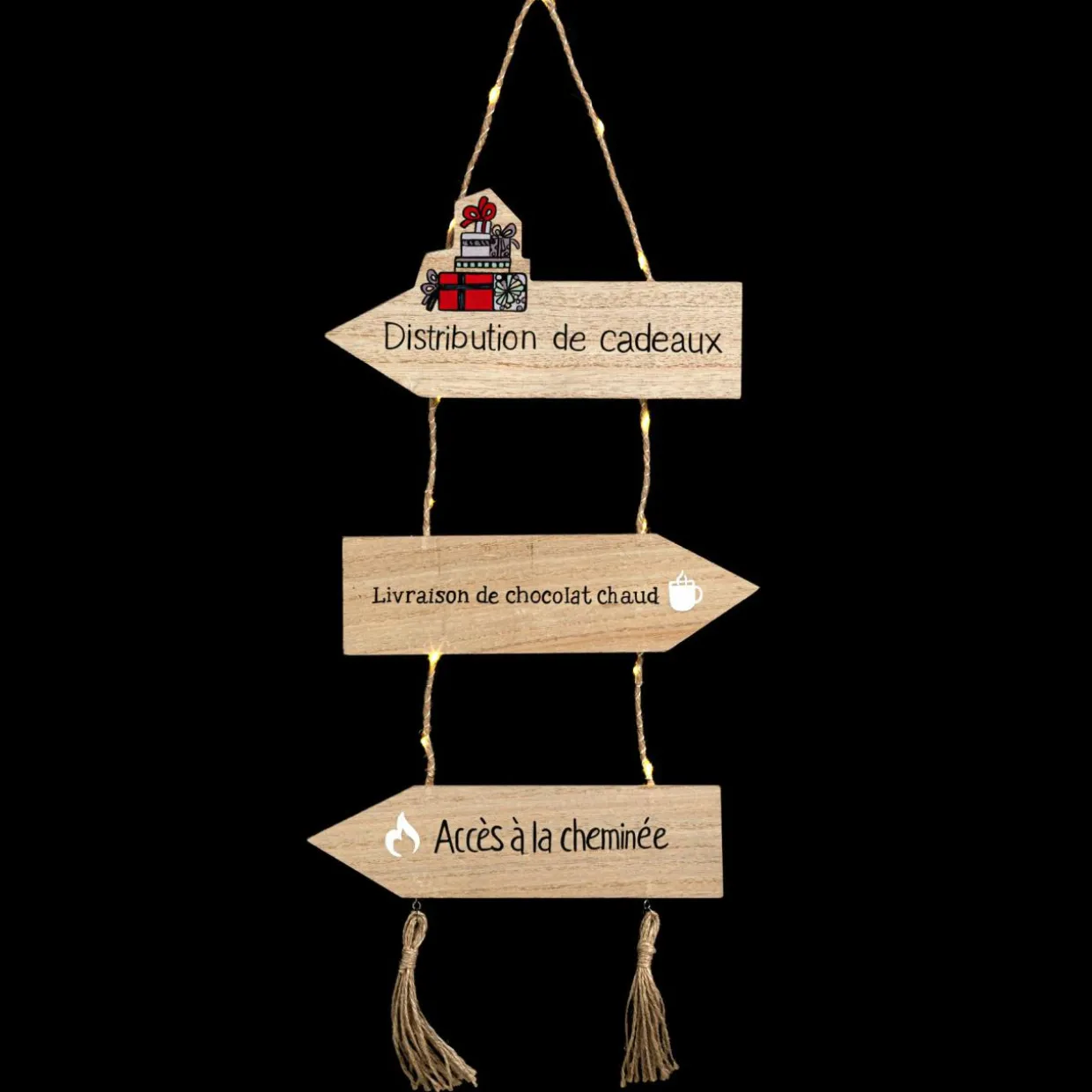 Pancarte lumineuse à piles (H65 cm) Distribution de cadeaux Blanc chaud