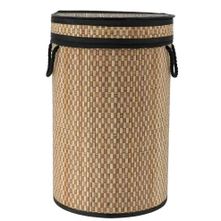 Panier à linge rond et pliable (H55 cm) Damier Noir et naturel