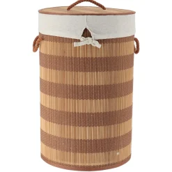 Panier à linge rond et pliable (H55 cm) Bambou Marron et beige