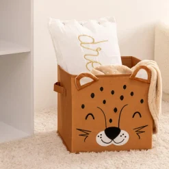 Panier de rangement pliant velours enfant (29 x 29 cm) Léo Marron