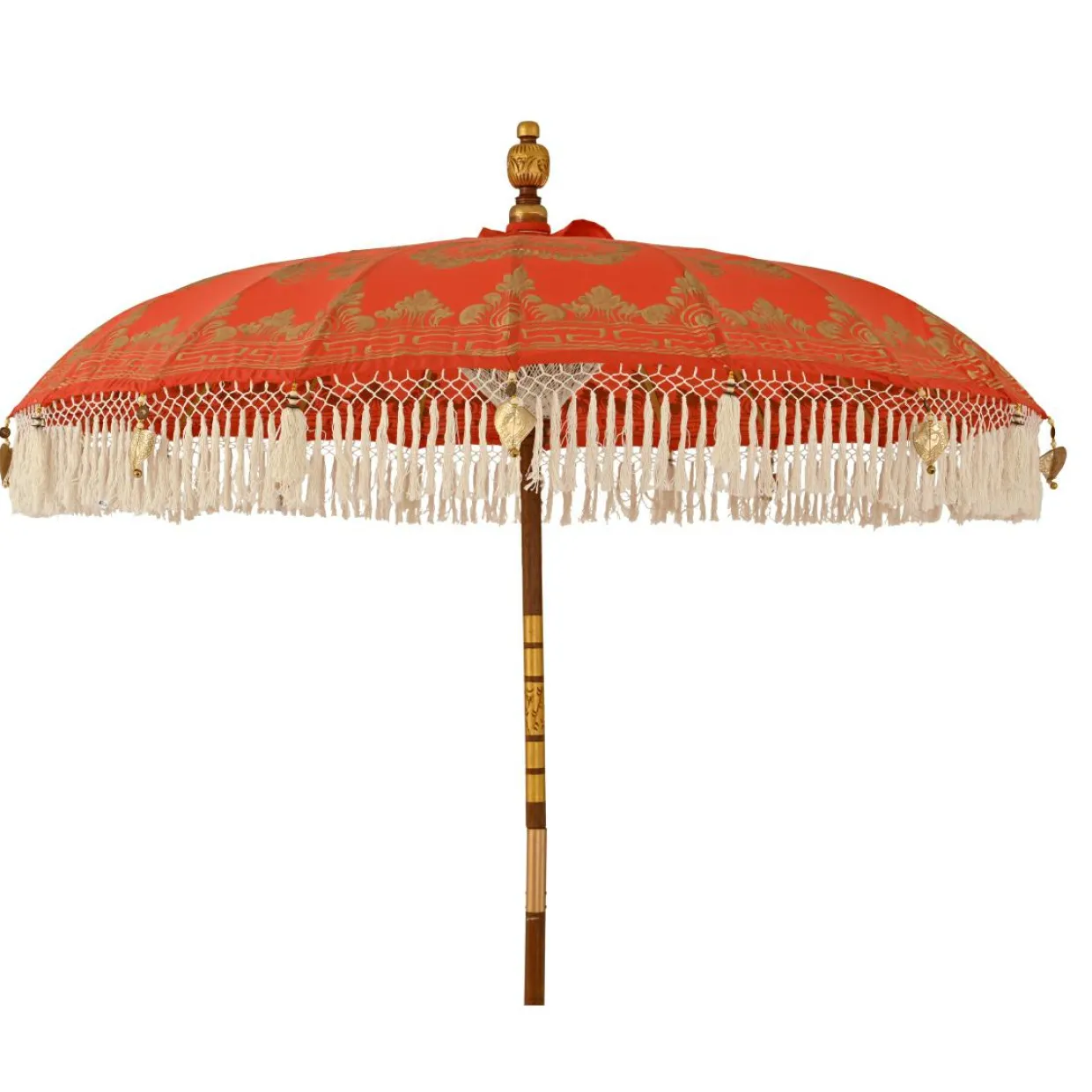 Parasol de jardin rond à franges (D2 m) Jaipur Rouge et dorure
