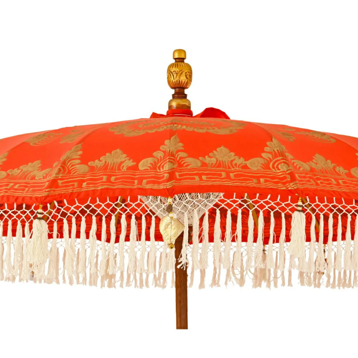 Parasol de jardin rond à franges (D2 m) Jaipur Rouge et dorure