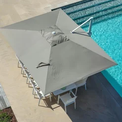 Parasol déporté rectangulaire aluminium (4 x 3 m) Yucatan Blanc et taupe