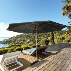 Parasol rond aluminium (D3,5 m) Yucatan effet Bois et gris anthracite