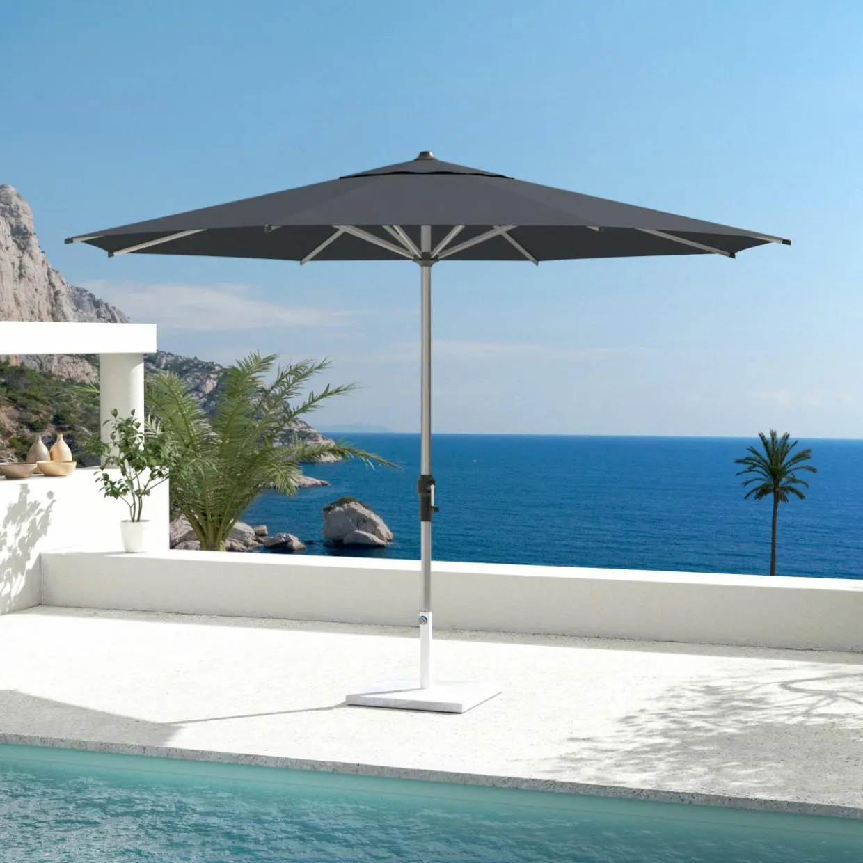 Parasol rond aluminium (D3,5 m) Yucatan Gris et gris anthracite