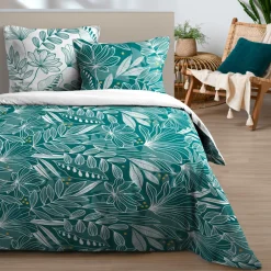 Parure de draps en coton 4 pièces (240 x 300 cm) Douala Bleu pétrole