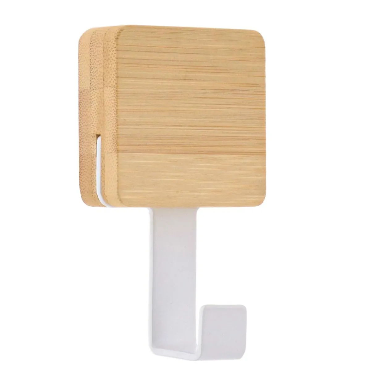 Patère adhésive carrée Crochet simple 3M Bambou Blanc