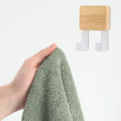 Patère adhésive carrée Crochet double 3M Bambou Blanc