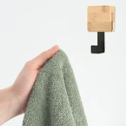 Patère adhésive carrée Crochet simple 3M Bambou Noir