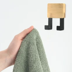 Patère adhésive carrée Crochet double 3M Bambou Noir