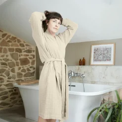 Peignoir de bain gaze de coton L/XL Gaïa Beige pampa