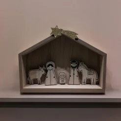 Petite crèche de Noël en bois (H27 cm) Sainte-Marceline