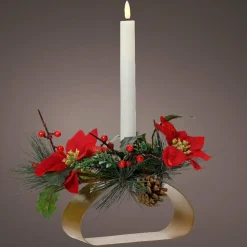 Photophore avec bougie LED (H12 cm) Fleur de Noël Blanc chaud